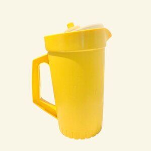 Vintage Tupperware Pitcher Harvest Yellow Plastic, Push-Button Lid